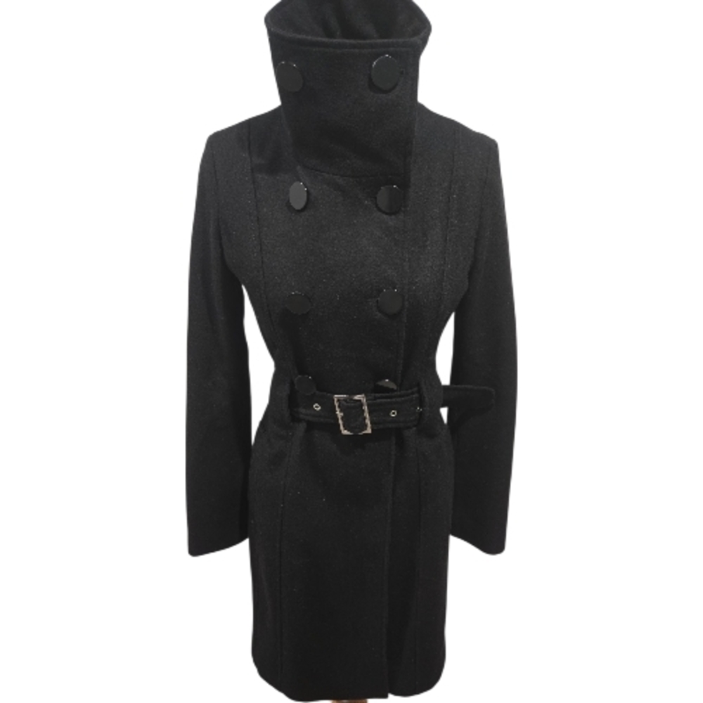 Guess Funnel Wool Trench Black Coat Pea Coat Small